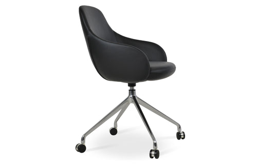 Gazel Arm Spider Swivel Chair with Caster by SohoConcept - Polished Aluminum, Black Leatherette.