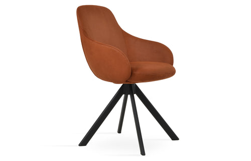 Gazel Arm Sword Dining Chair by SohoConcept - Black Painted Steel Tube, Cognac Nubuck Fabric