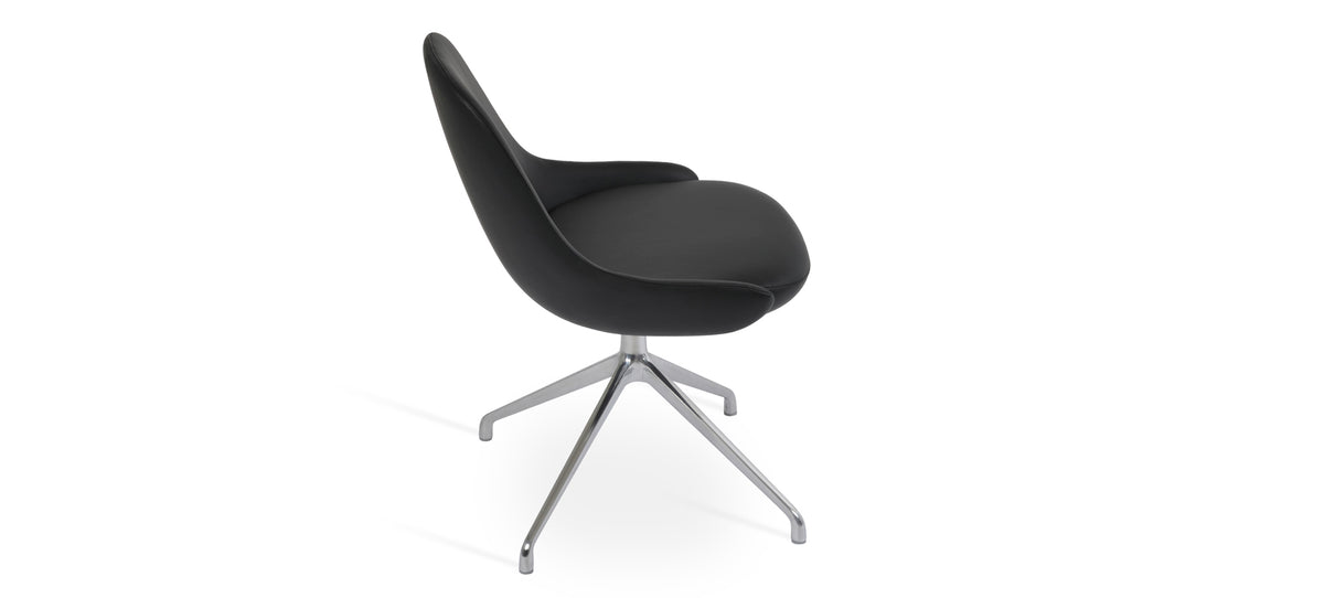 Gazel Spider Swivel Chair by SohoConcept, showing angle view in black leatherette with polished aluminum base.