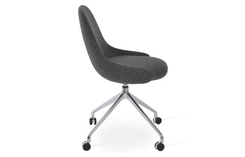 Gazel Spider Swivel Chair with Caster by SohoConcept - Polished Aluminum, Camira Blazer Dark Grey Wool