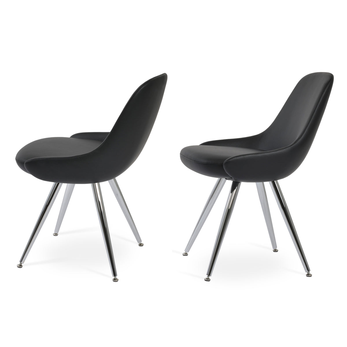 Gazel Star Chair by SohoConcept, showing two star chairs in black leatherette with stainless steel base.
