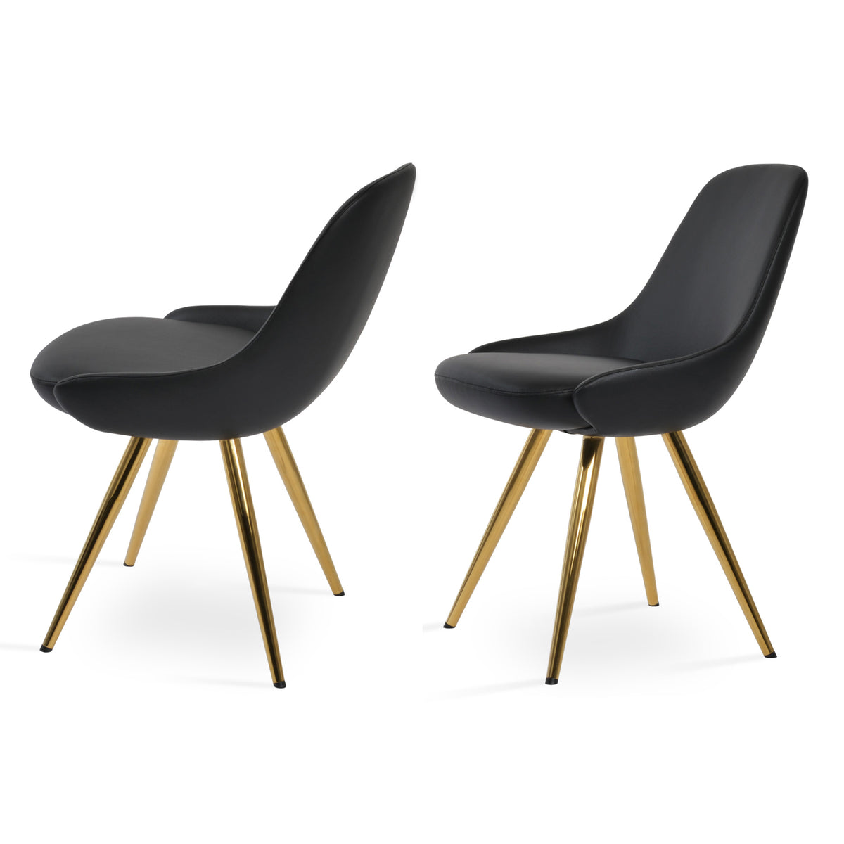 Gazel Star Chair by SohoConcept, showing two star chairs in black leatherette with gold-brass base.
