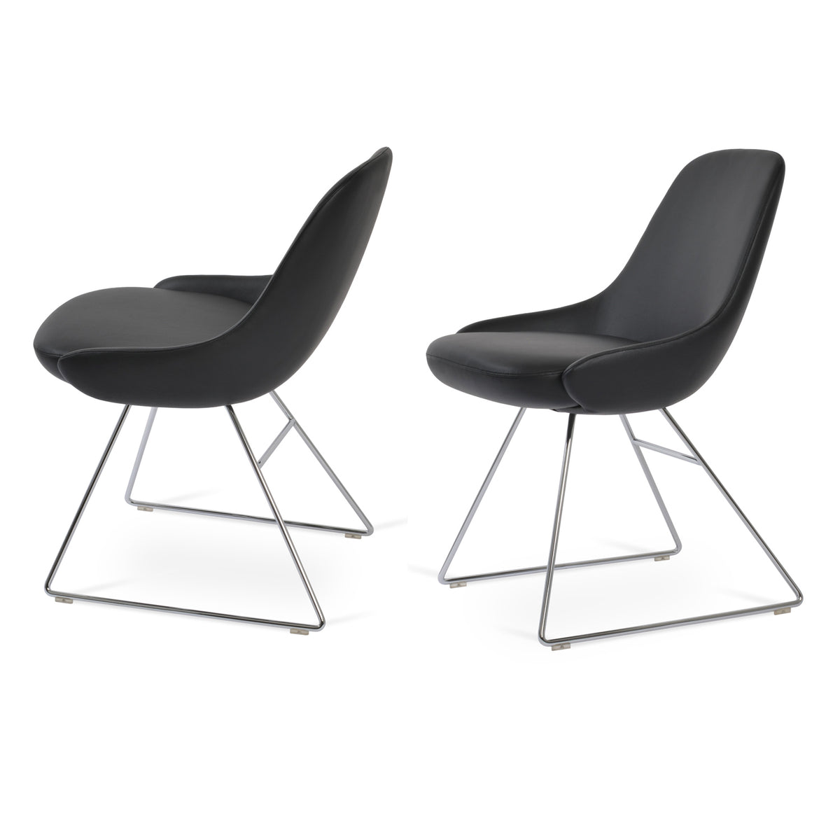Gazel Wire Chair by SohoConcept, showing two wire chairs in black eco leatherette with chrome base.