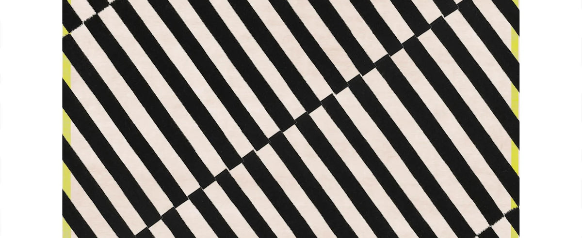 Gazzo GO200 Rug by Second Studio, showing closeup view of gazzo go200 rug by second studio in black/off-white & yellow.