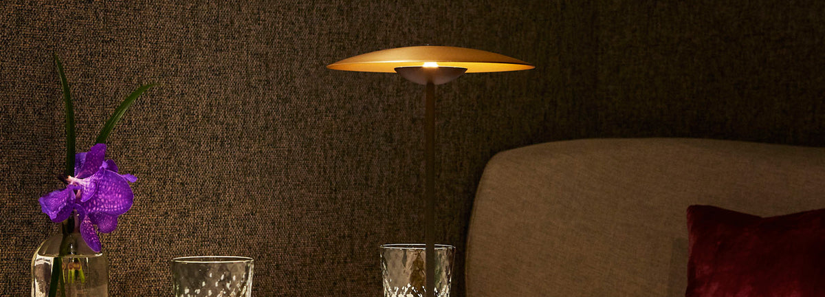 Ginger Portable Table Lamp by Marset, showing ginger portable table lamp in live shot.