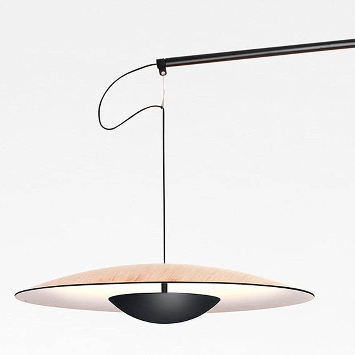 Ginger Floor Lamp by Marset, showing closeup view of ginger floor lamp in oak/white.
