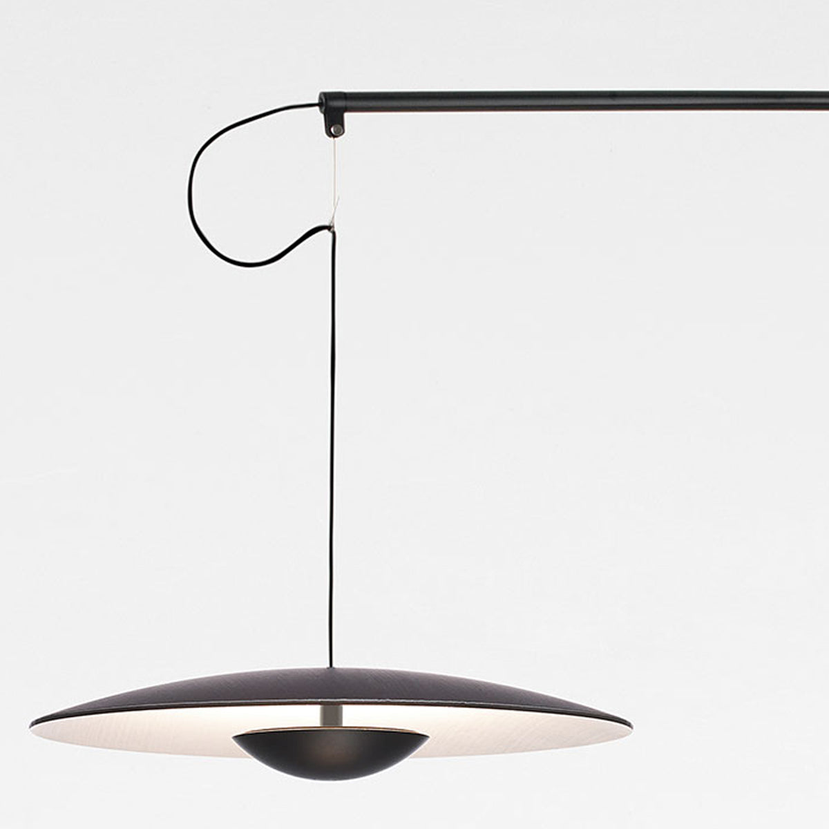 Ginger Floor Lamp by Marset, showing closeup view of ginger floor lamp in wenge/white.