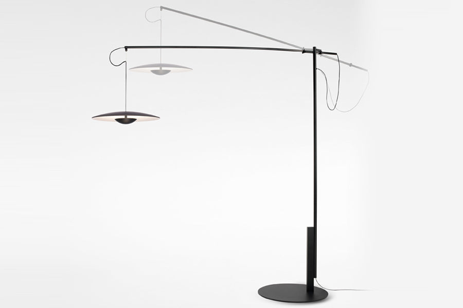 Ginger Floor Lamp by Marset, showing different angles of ginger floor lamp in wenge/white.