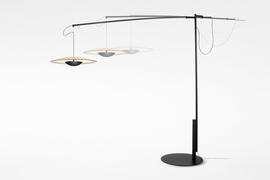 Ginger Floor Lamp by Marset, showing diffferent angles of ginger floor lamp in oak/white.