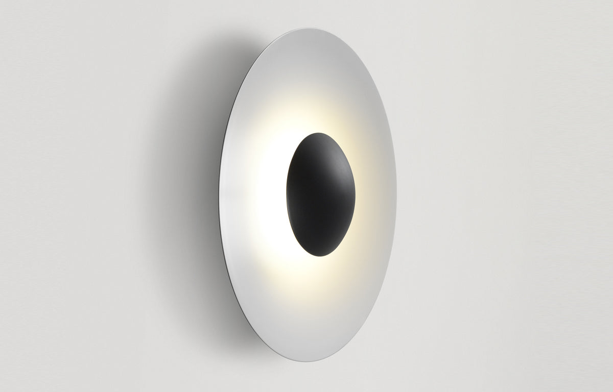 Ginger IP65 LED Outdoor Wall/Ceiling Light by Marset - 24"Dia. 60C + Triac/0-10V Dual Dimmable, Black-White Aluminum Shade.