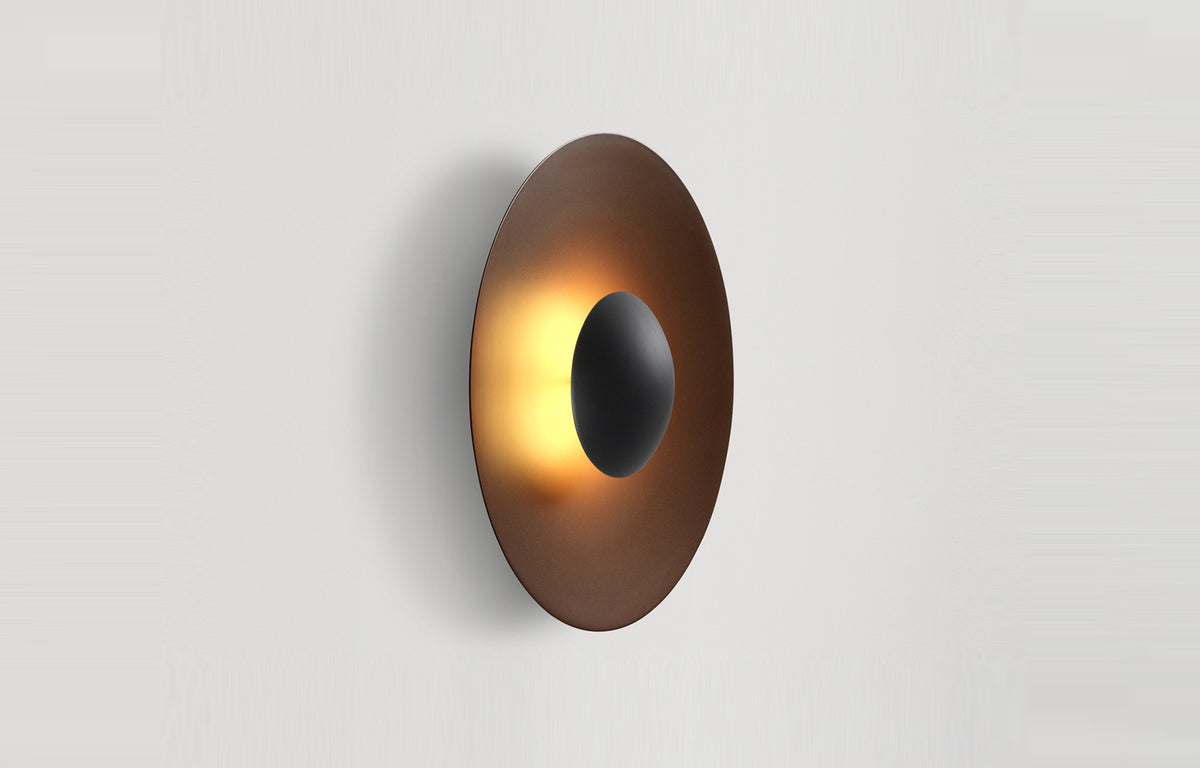 Ginger IP65 LED Outdoor Wall/Ceiling Light by Marset - 13"Dia. 32C + Dimmable, Rust Brown Aluminum Shade.