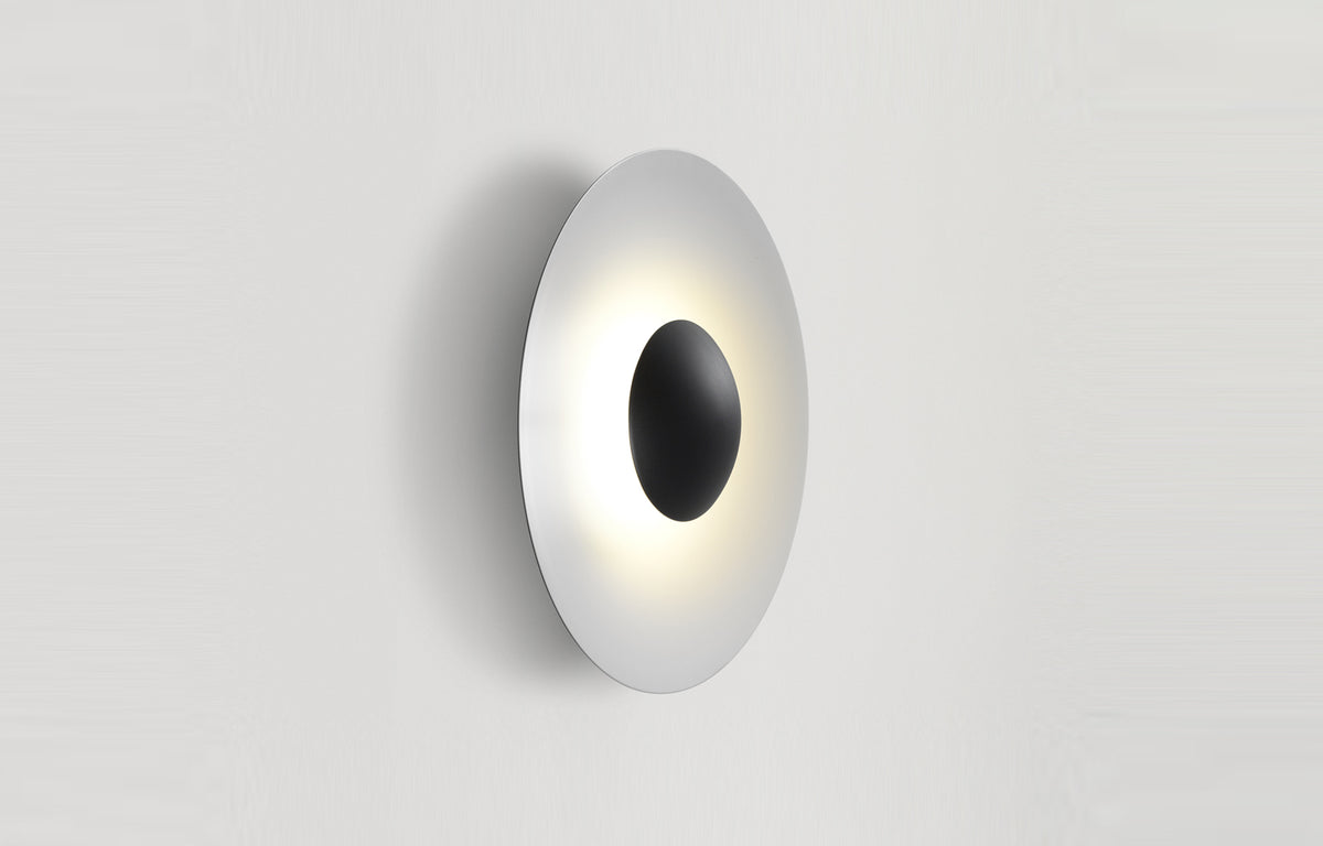 Ginger IP65 LED Outdoor Wall/Ceiling Light by Marset - 13"Dia. 32C + Dimmable, Black-White Aluminum Shade.