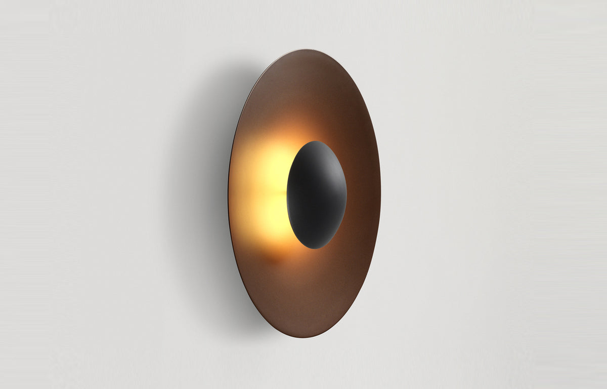 Ginger IP65 LED Outdoor Wall/Ceiling Light by Marset - 17"Dia. 42C + Dimmable, Rust Brown Aluminum Shade.