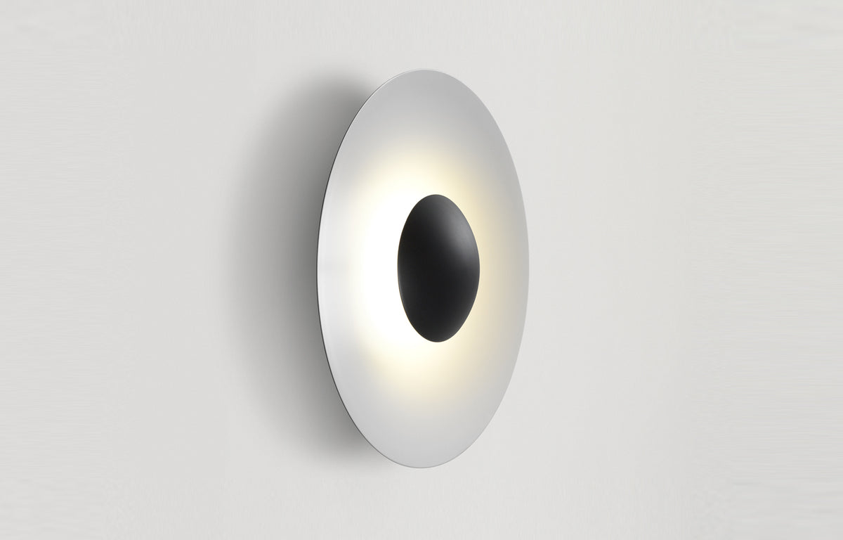Ginger IP65 LED Outdoor Wall/Ceiling Light by Marset - 17"Dia. 42C + Dimmable, Black-White Aluminum Shade.