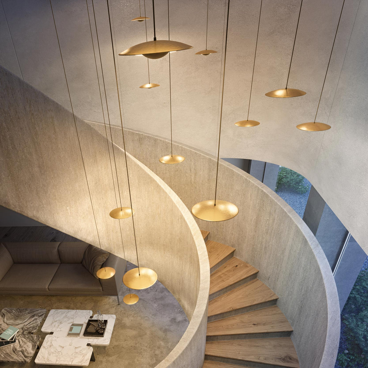 Ginger Pendant Light by Marset, showing ginger pendants in live shot.
