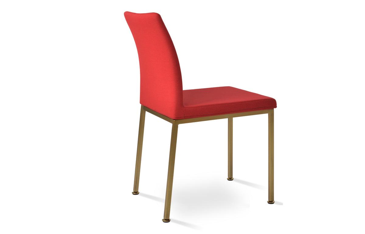 Zeyno Metal Dining Chair by SohoConcept - Gold Brass with Adjuster Caps, Camira Era Red Fabric