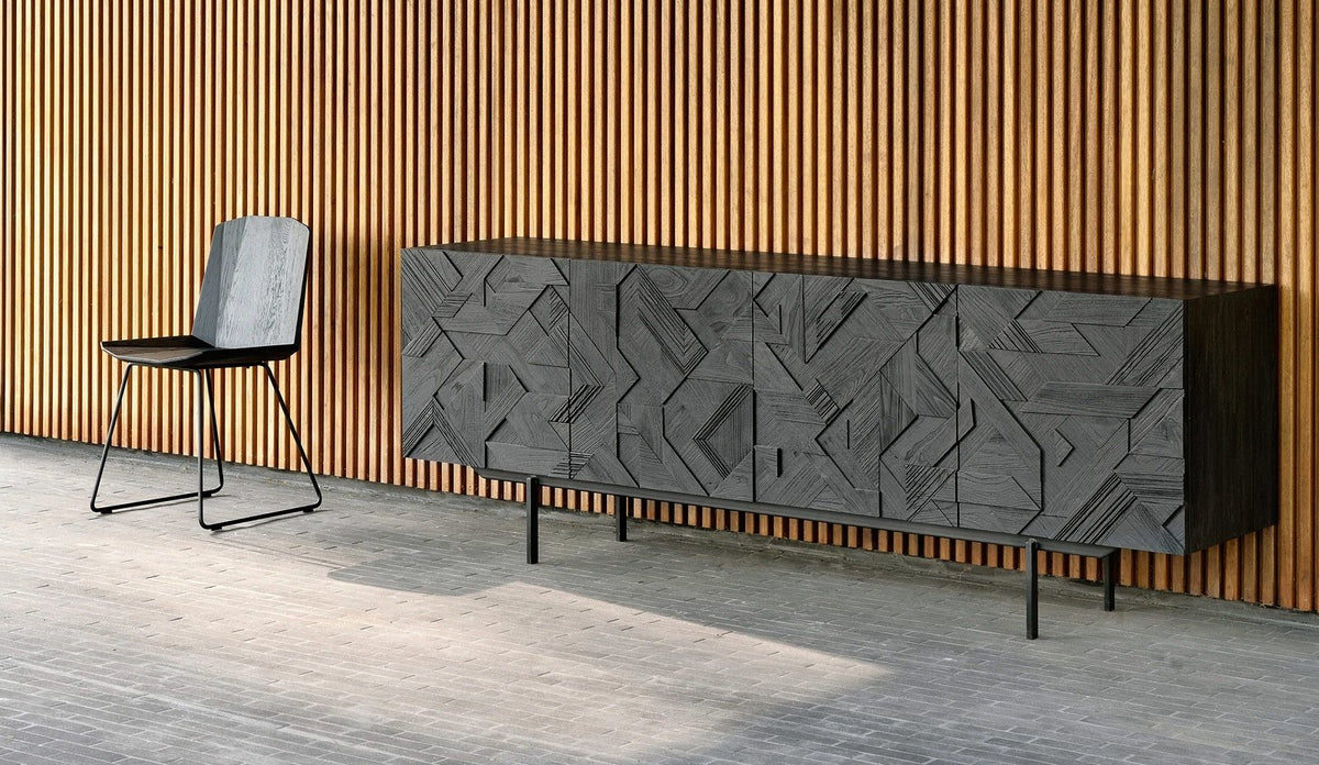 Graphic Sideboard by Ethnicraft, showing angle view of graphic sideboard in the live shot.