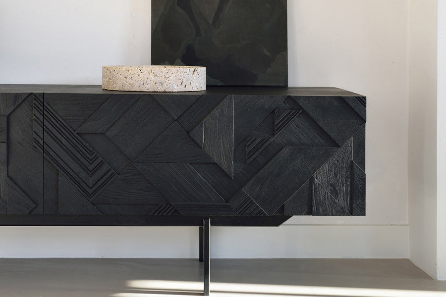 Graphic Teak TV Cupboard by Ethnicraft, showing of graphic teak tv cupboard in live shot.