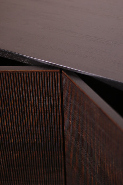 Grooves Teak Varnished Sideboard by Ethnicraft, showing closeup view of teak varnished sideboard.