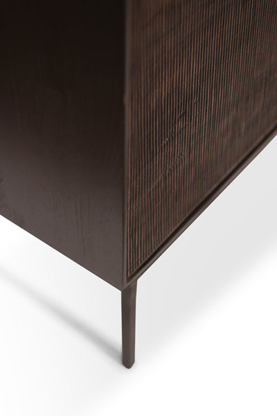 Grooves Teak Varnished Sideboard by Ethnicraft, showing closeup view of teak varnished sideboard.