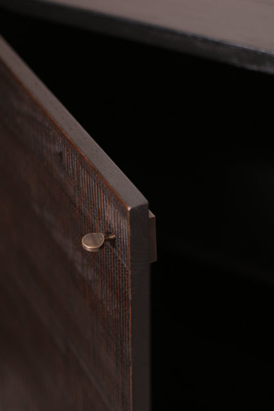 Grooves Teak Varnished Sideboard by Ethnicraft, showing closeup view of teak varnished sideboard.