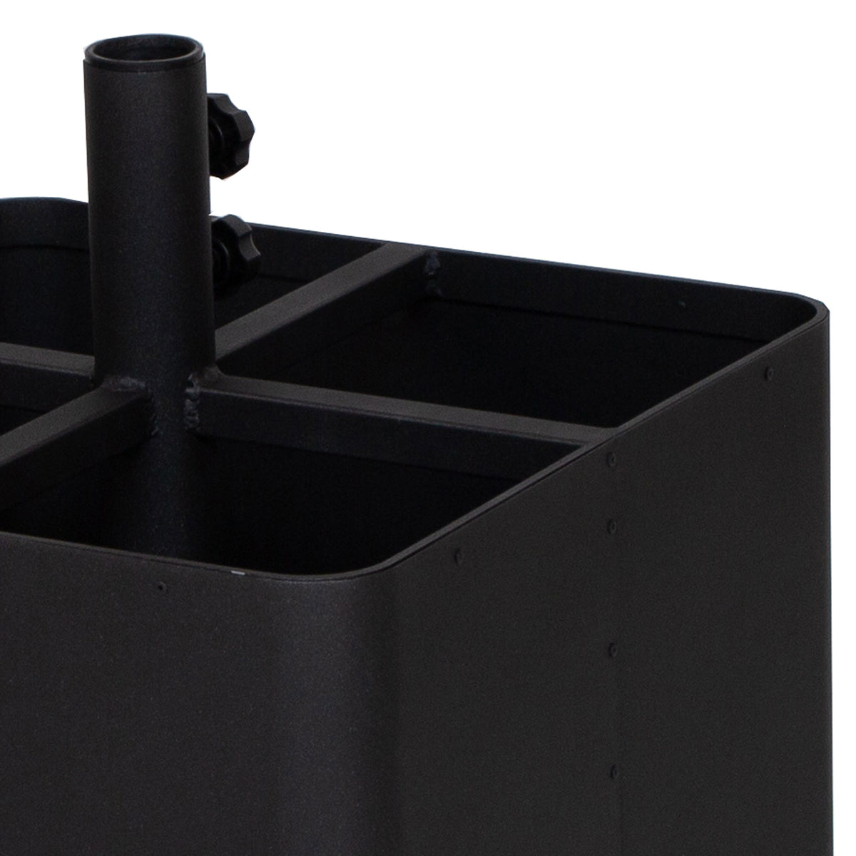 Grow Parasol Base with Wheels by Cane-Line, showing grow parasol base with wheels in lava grey/light grey aluminum.