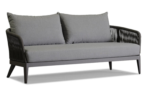Hamilton Two Seat Lounge Sofa by Harbour - Asteroid Aluminum/Dark Grey Rope/Sunbrella Cast Slate.