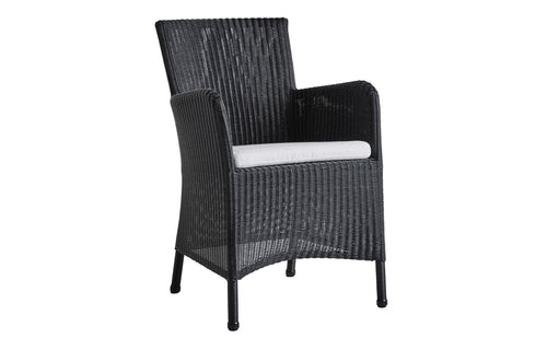 Hampsted Outdoor Dining Chair by Cane-Line - Black Weave Frame, White Natte Seat Cushion.