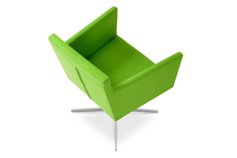 Harput 4 Star Swivel Arm Chair by Sohoconcept, showing top view of swivel arm chair in camira blazer pistachio wool with matt brushed nickel base.