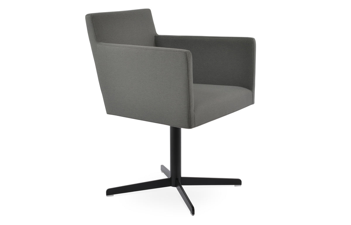 Harput 4 Star Swivel Arm Chair by SohoConcept - Black Finish, Camira Era Grey Fabric.