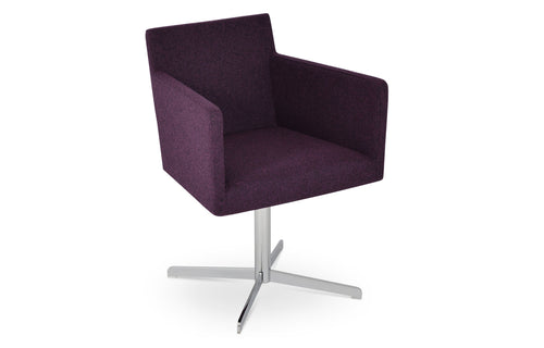 Harput 4 Star Swivel Arm Chair by SohoConcept - Chrome Finish, Camira Blazer Deep Maroon Wool.