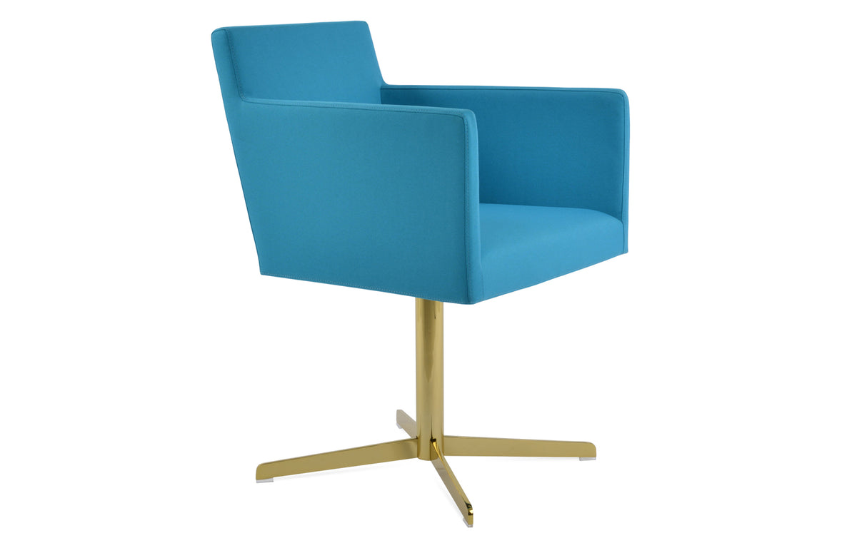Harput 4 Star Swivel Arm Chair by SohoConcept - Gold Brass Finish, Camira Era Turquoise Fabric.