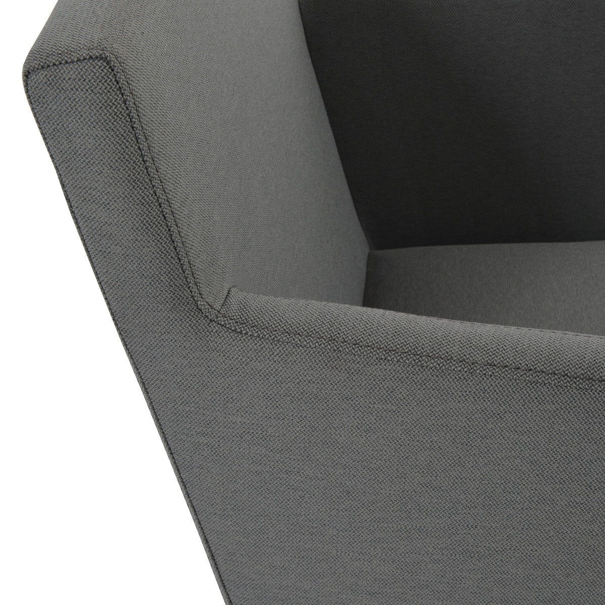 Harput 4 Star Swivel Arm Chair by Sohoconcept, showing closeup of swivel arm chair in camira era grey fabric.