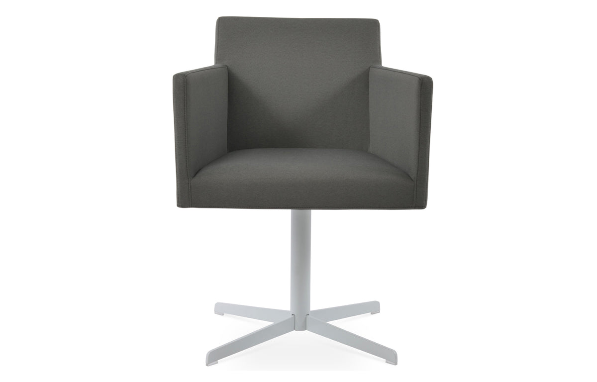 Harput 4 Star Swivel Arm Chair by SohoConcept - White Finish, Camira Era Grey Fabric.