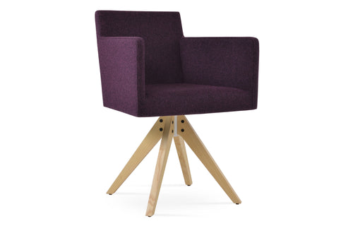 Harput Arm Pyramid Swivel Chair by SohoConcept - Natural Ash Wood, Camira Blazer Deep Maroon Wool