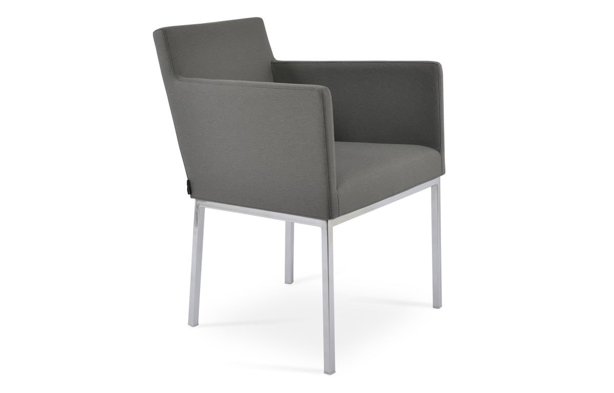 Harput Chrome Arm Chair by SohoConcept - Camira Era Grey Fabric.