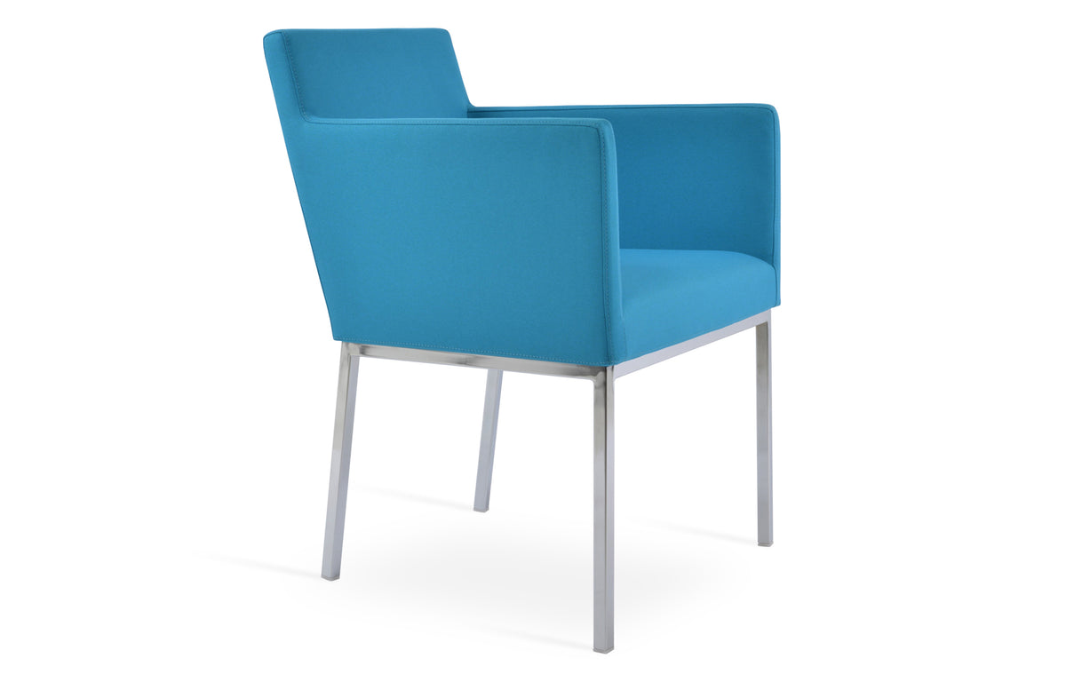 Harput Chrome Arm Chair by SohoConcept - Camira Era Turquoise Fabric.
