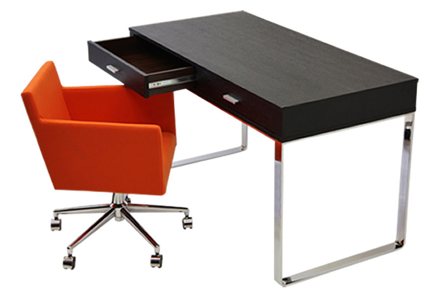 Harput Office Arm Chair by sohoConcept, shown in orange wool with desk.