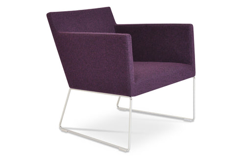 Harput Sled Base Lounge Chair by SohoConcept - Camira Blazer Deep Maroon Wool.