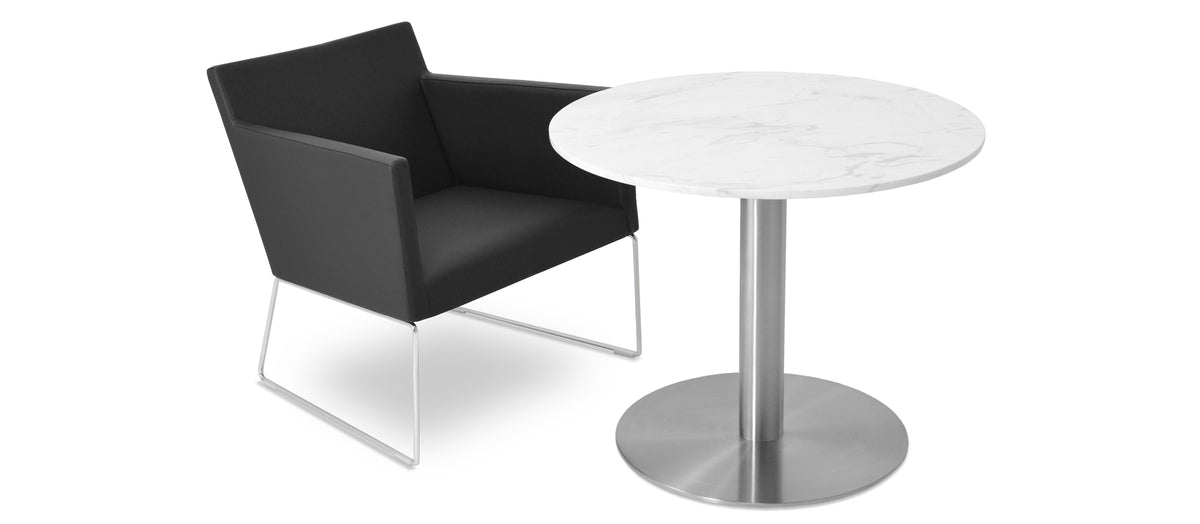 Harput Sled Base Lounge Chair by SohoConcept, showing sled base lounge chair with table.