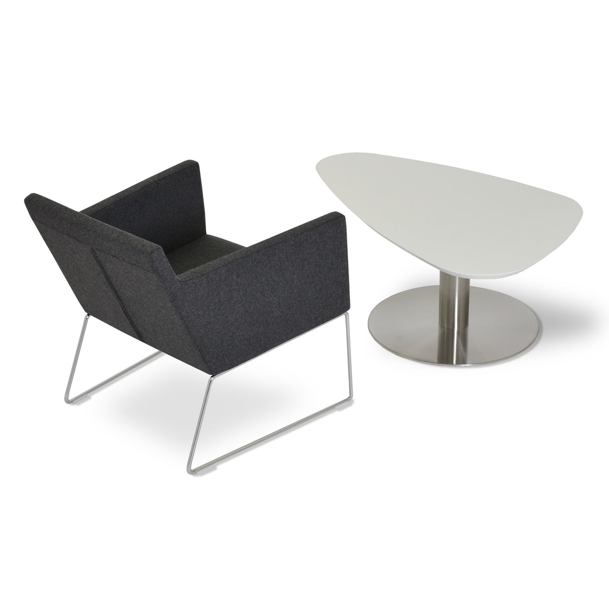 Harput Sled Base Lounge Chair by SohoConcept, showing sled base lounge chair with table.