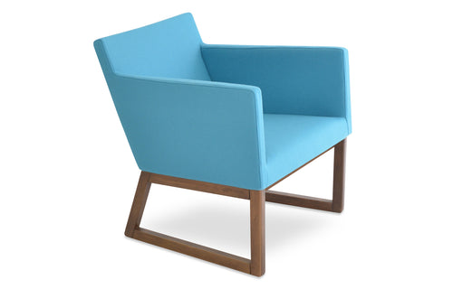 Harput Sled Base Lounge Wood Chair by Sohoconcept - Beech Wood Walnut, Camira Blazer Turquoise Wool