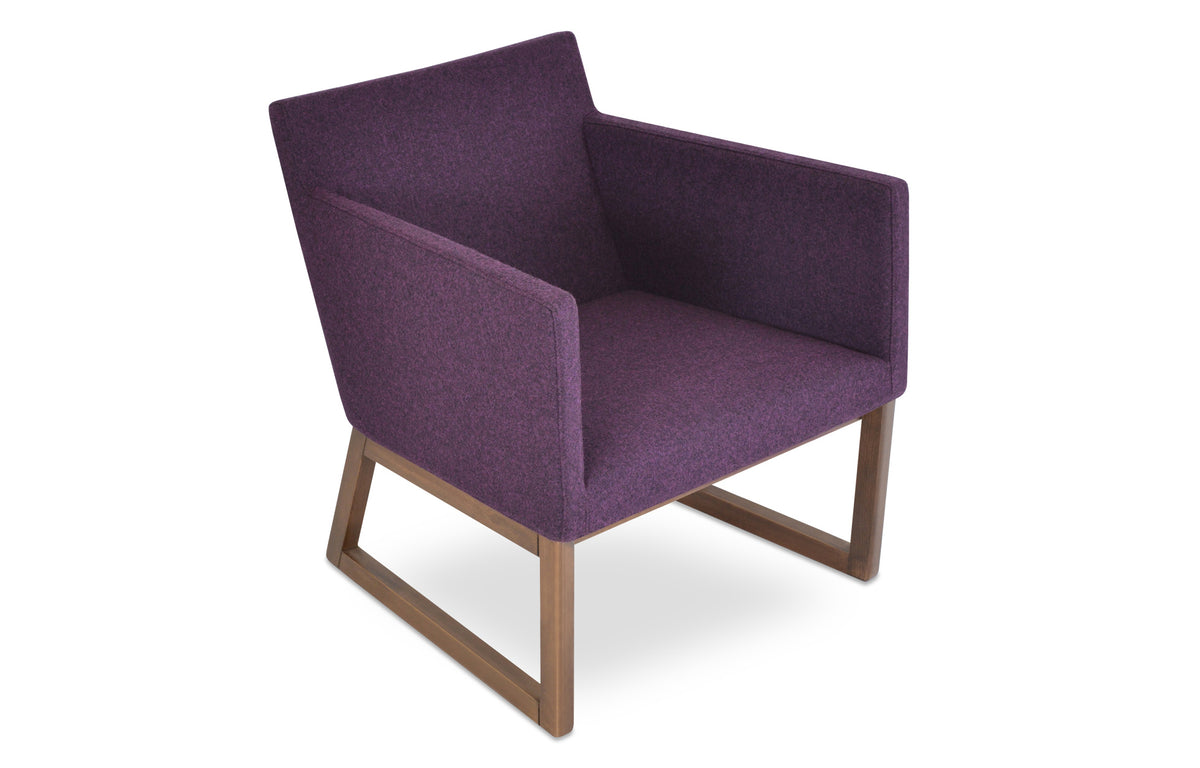 Harput Sled Base Lounge Wood Chair by SohoConcept - Beech Wood Walnut, Camira Blazer Deep Maroon Wool