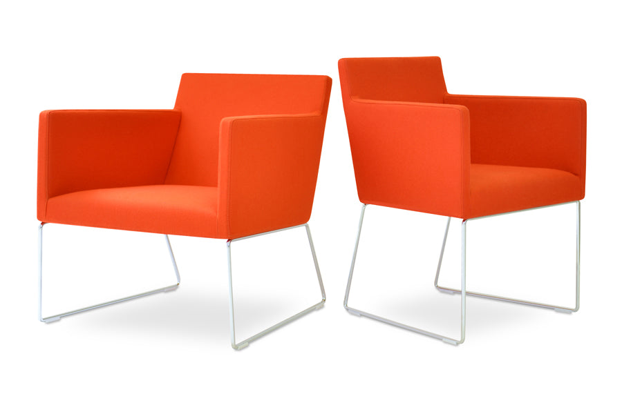 Harput Sled Wire Arm Chair by sohoConcept, shown in orange camira wool.