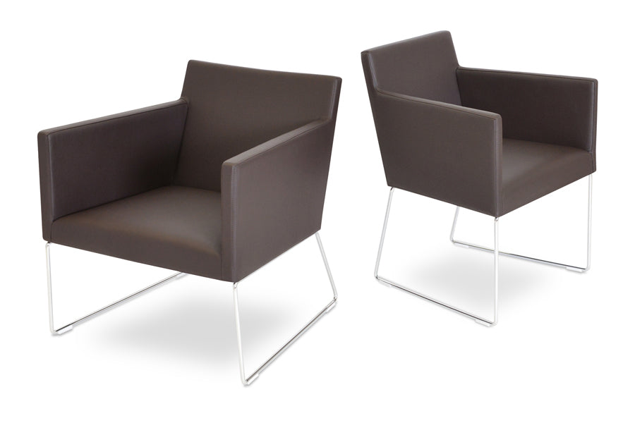 Harput Sled Wire Arm Chair by sohoConcept, shown in brown leatherette.