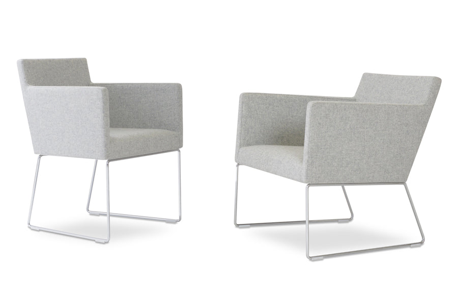 Harput Sled Wire Arm Chair by sohoConcept, shown in silver camira wool.
