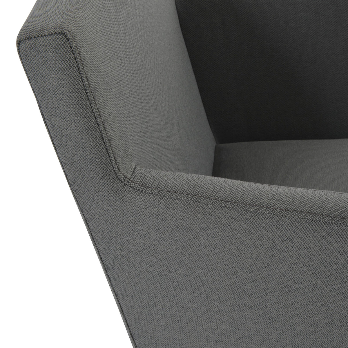 Harput Sled Wire Arm Chair by sohoConcept, showing closeup of harput sled wire arm chair in camira era grey fabric.