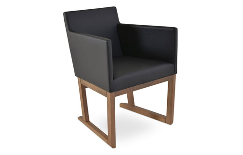 Harput Sled Wood Arm Chair by SohoConcept - Black Leatherette.