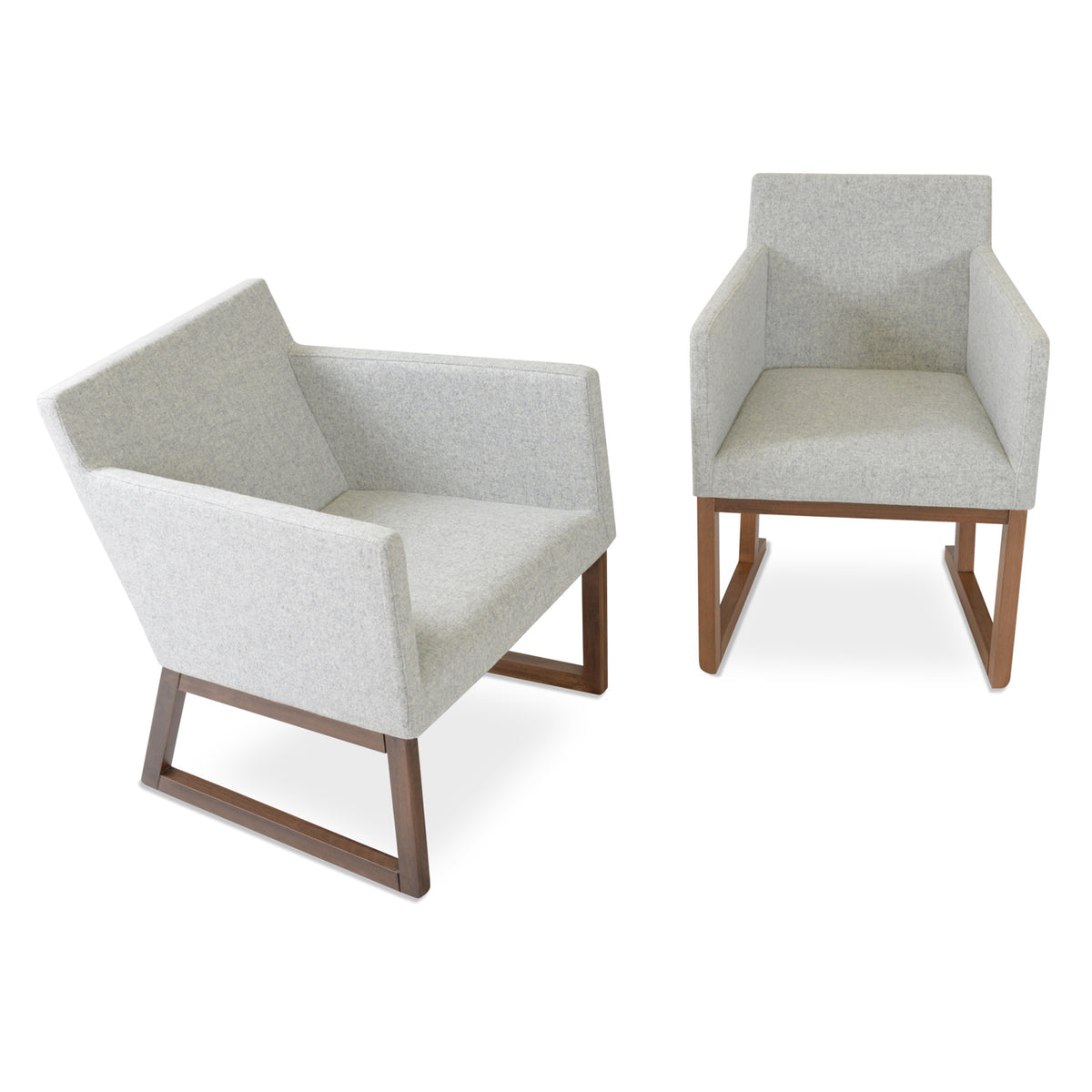 Harput Sled Wood Arm Chair by SohoConcept, showing two sled wood arm chairs together.