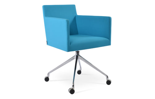 Harput Spider Swivel Arm Chair with Caster by SohoConcept - Polished Aluminum, Camira Era Turquoise Fabric